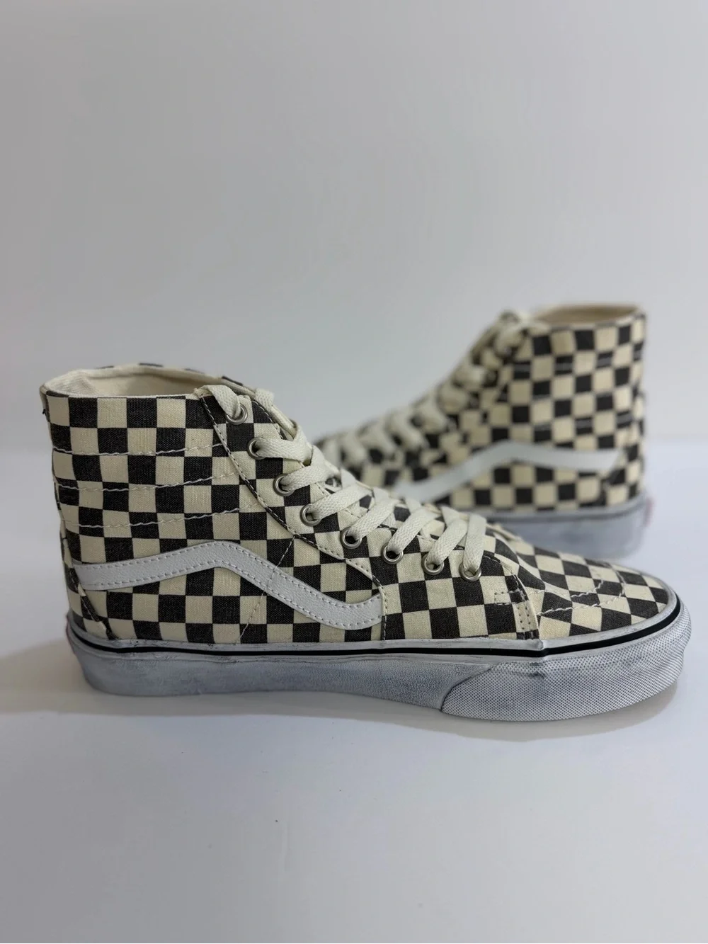 Vans Sk8-Hi Tapered Washed Checkerboard Asphalt White Sneakers Men 9.5 Wmn 11